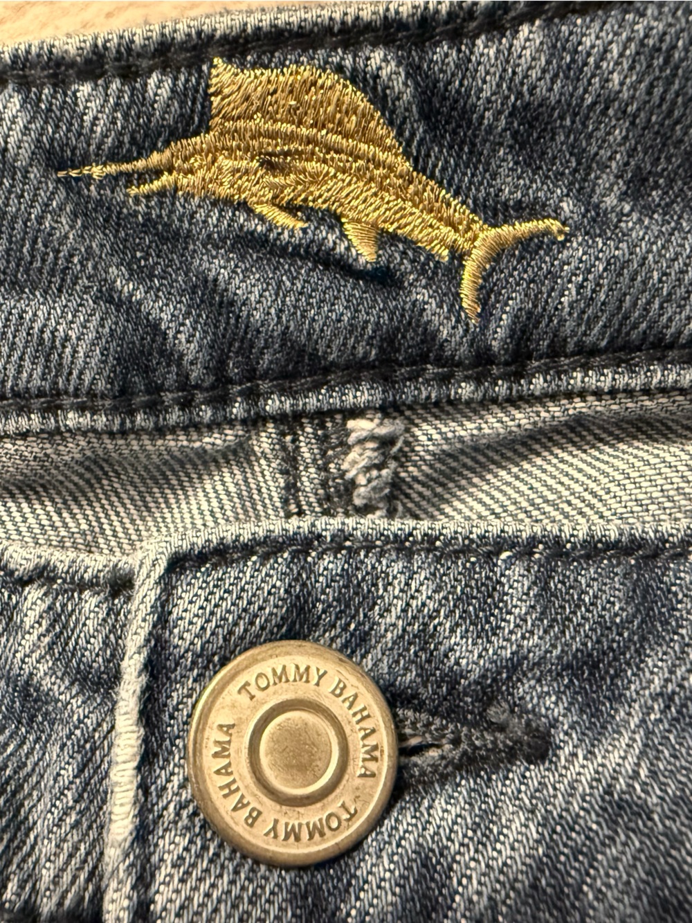 Tommy Bahama Mid-Blue Cropped Jeans with Embroidered Hem - Picture 8 of 12